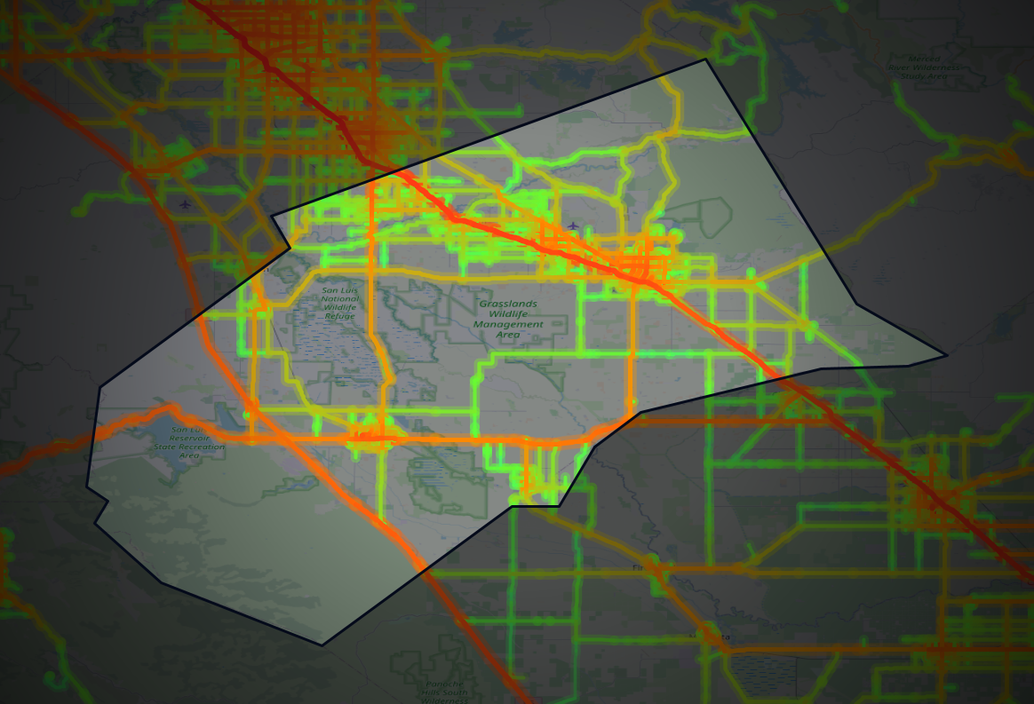 Traffic map of Merced, California