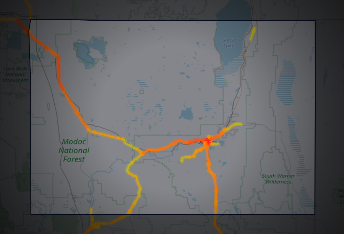 Traffic map of Modoc, California