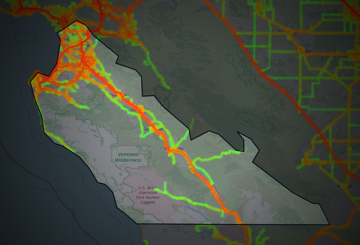 Traffic map of Monterey, California