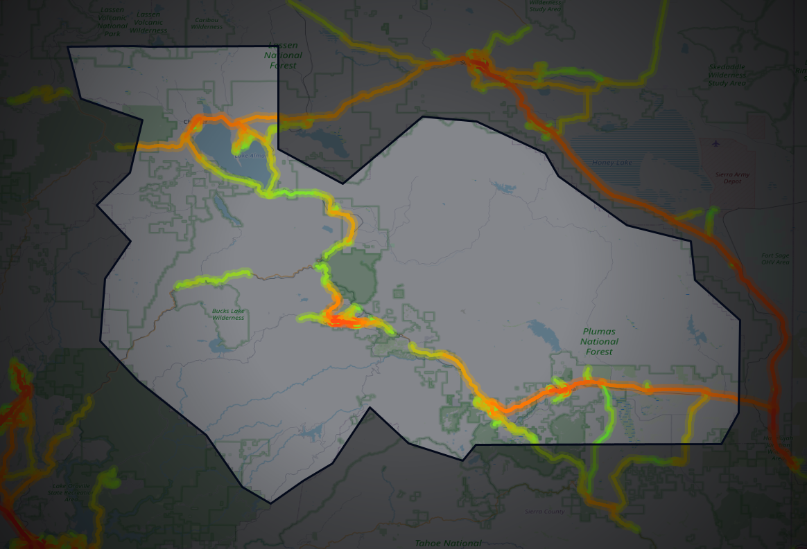 Traffic map of Plumas, California