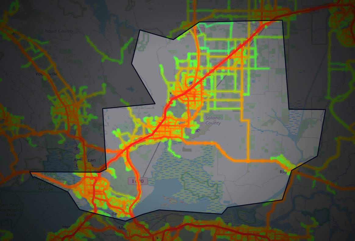 Traffic map of Solano, California