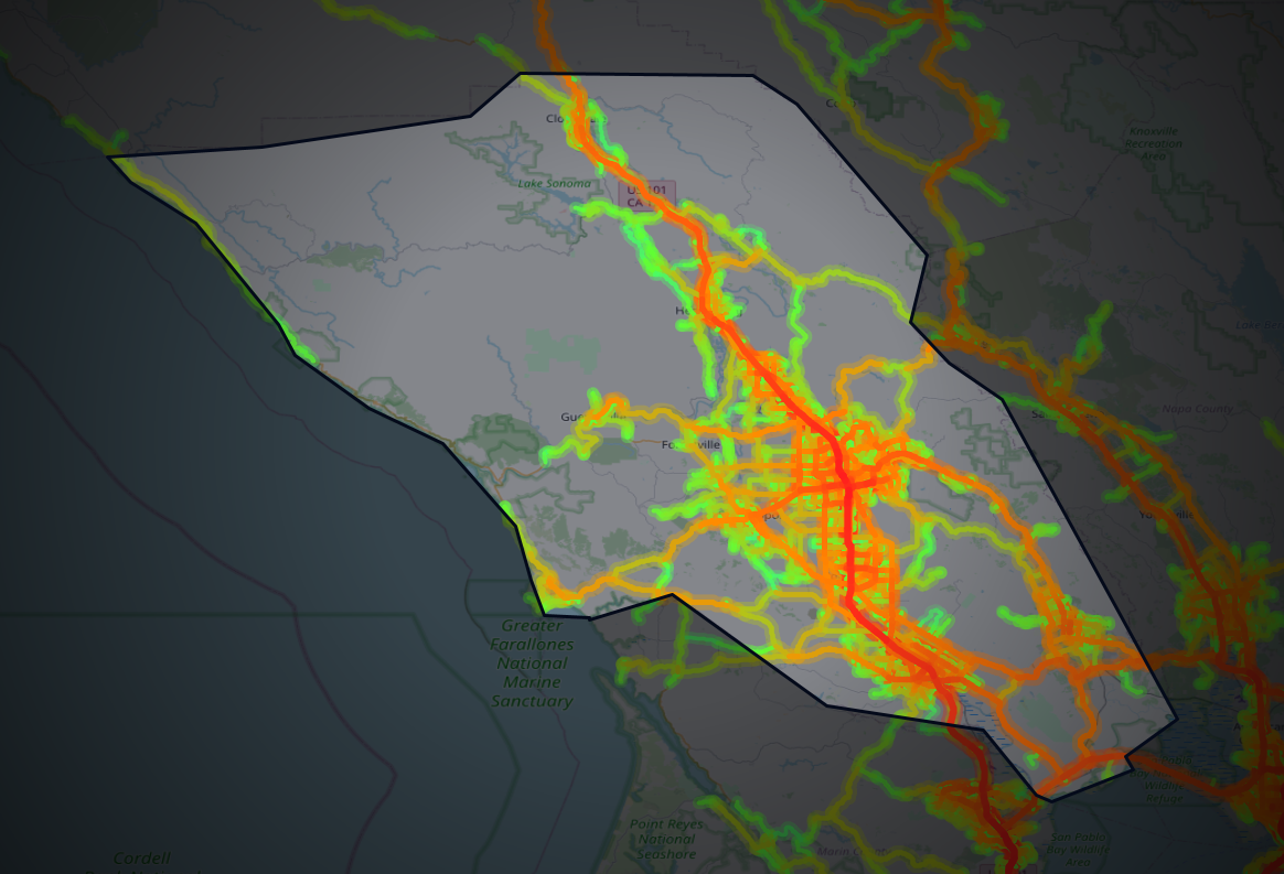Traffic map of Sonoma, California