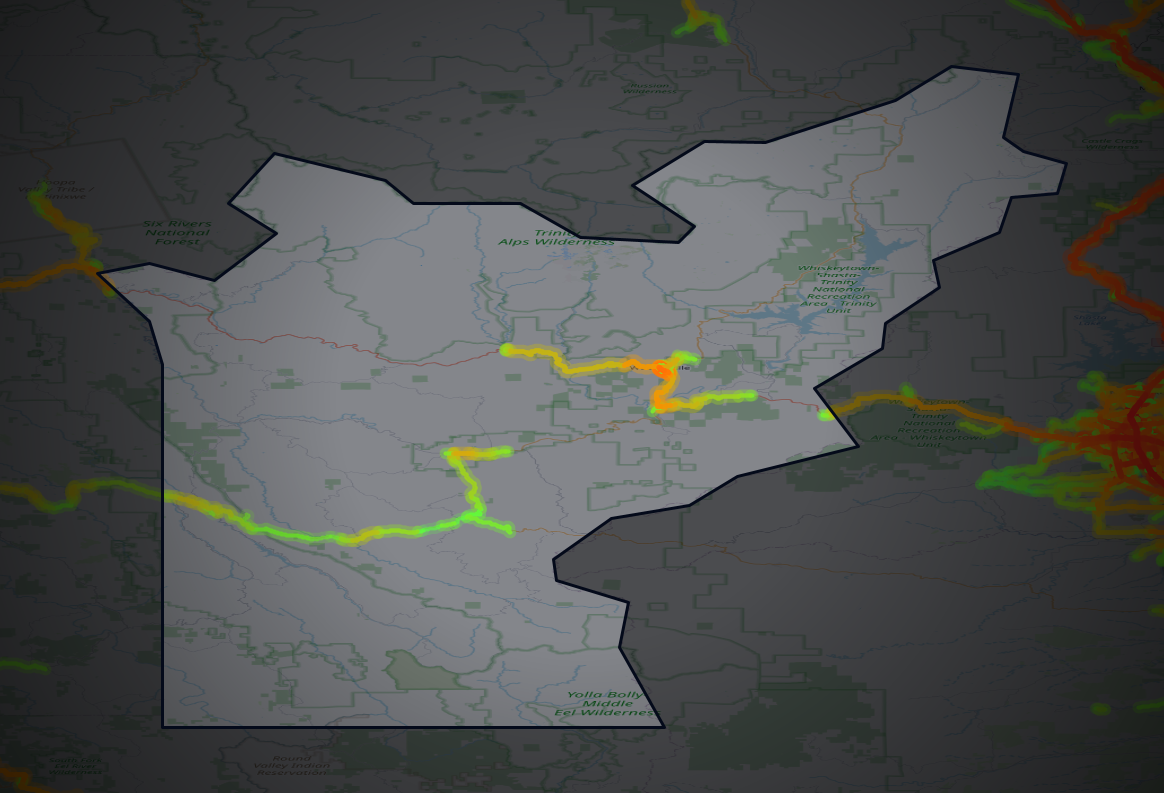 Traffic map of Trinity, California