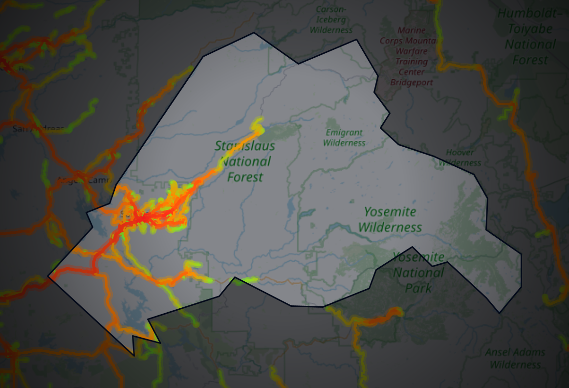 Traffic map of Tuolumne, California