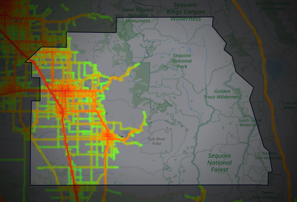 Traffic map of Tulare, California