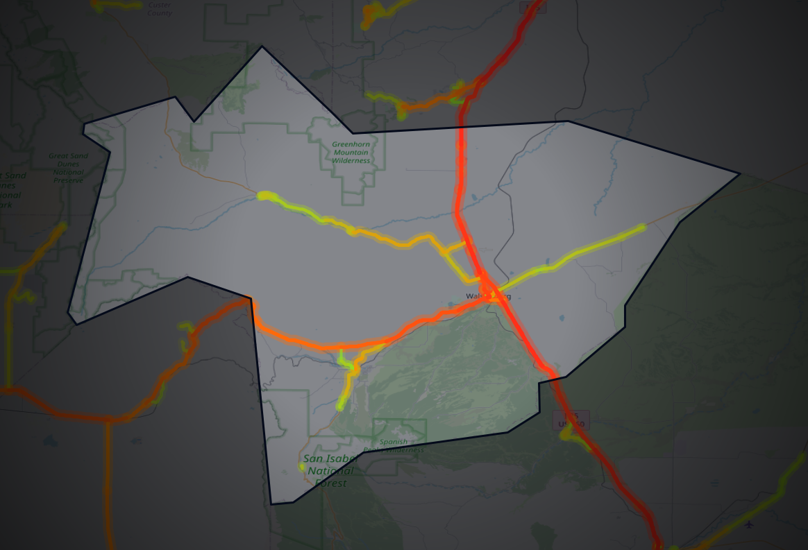 Traffic map of Huerfano, Colorado