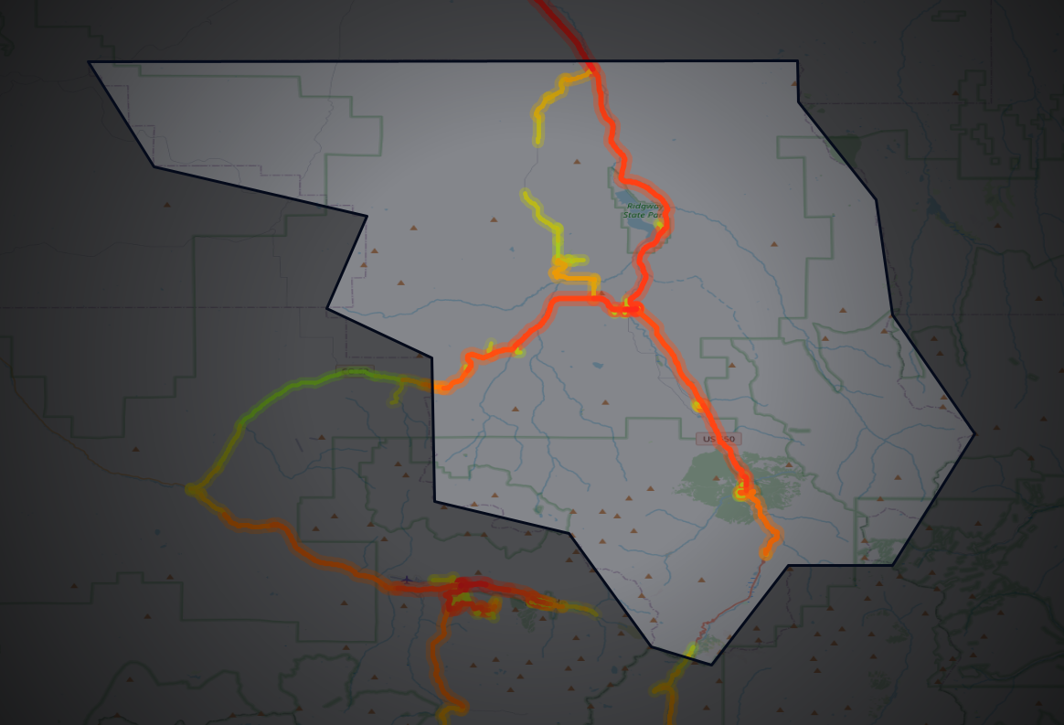Traffic map of Ouray, Colorado