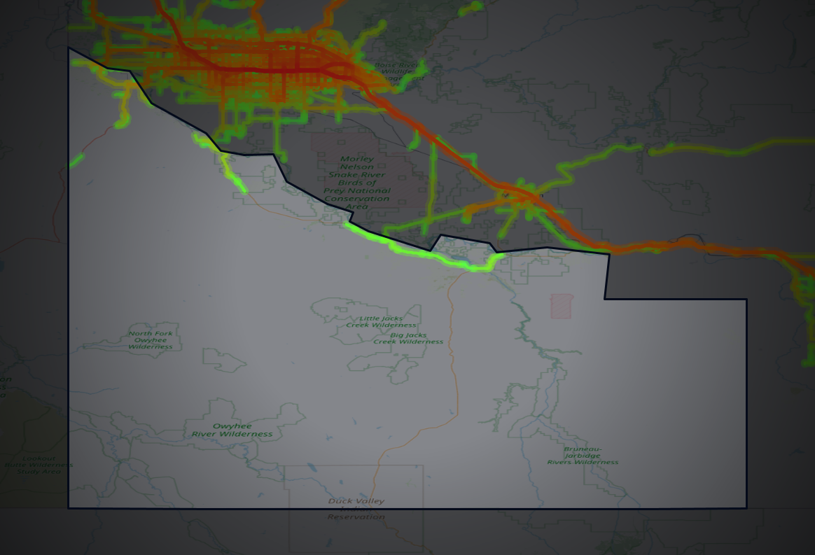 Traffic map of Owyhee, Idaho