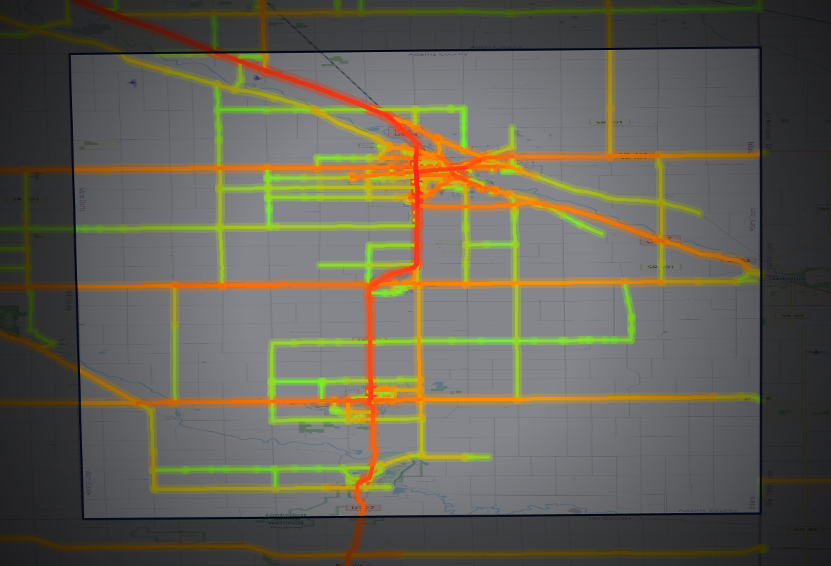 Traffic map of Adams, Indiana