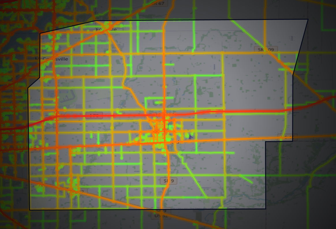 Traffic map of Hancock, Indiana