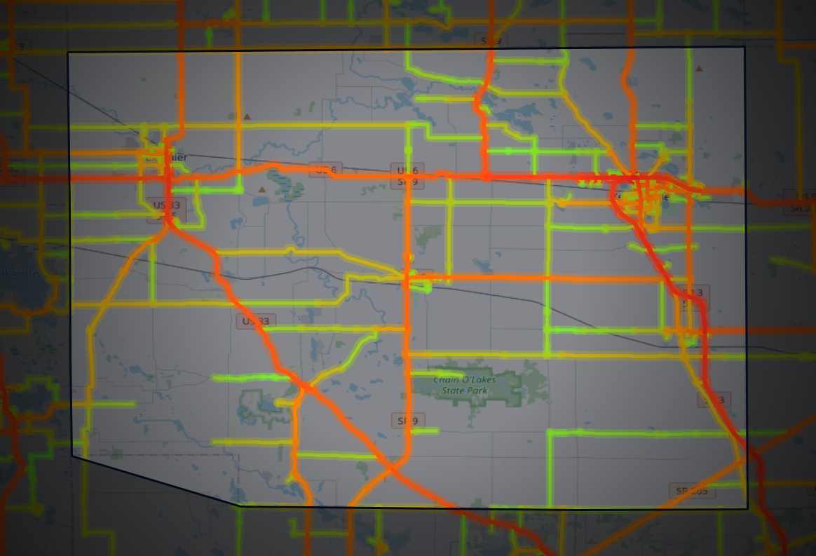 Traffic map of Noble, Indiana