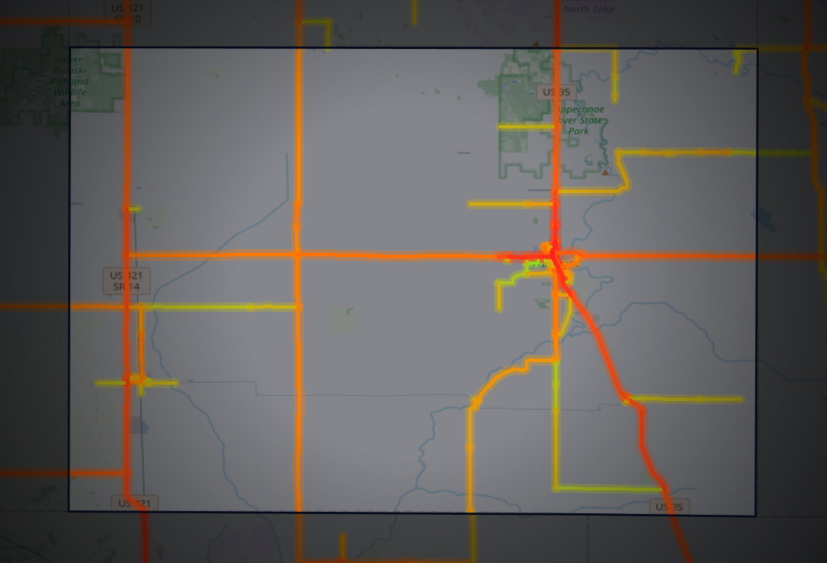 Traffic map of Pulaski, Indiana