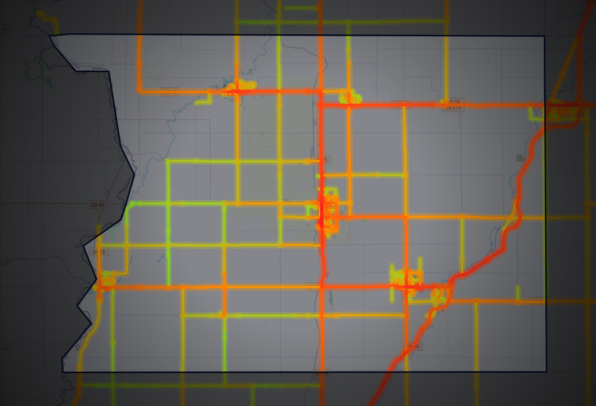 Traffic map of Sioux, Iowa