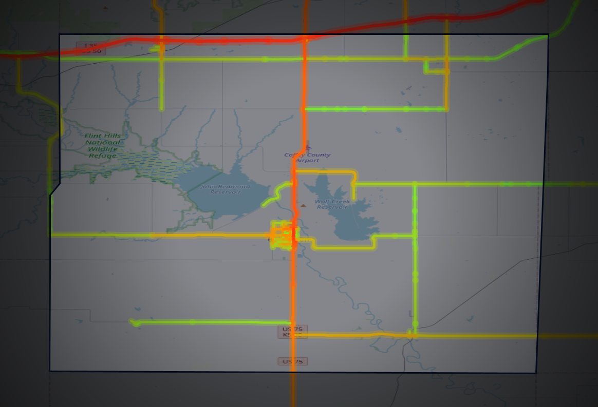Traffic map of Coffey, Kansas