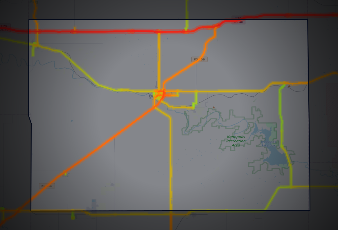 Traffic map of Ellsworth, Kansas