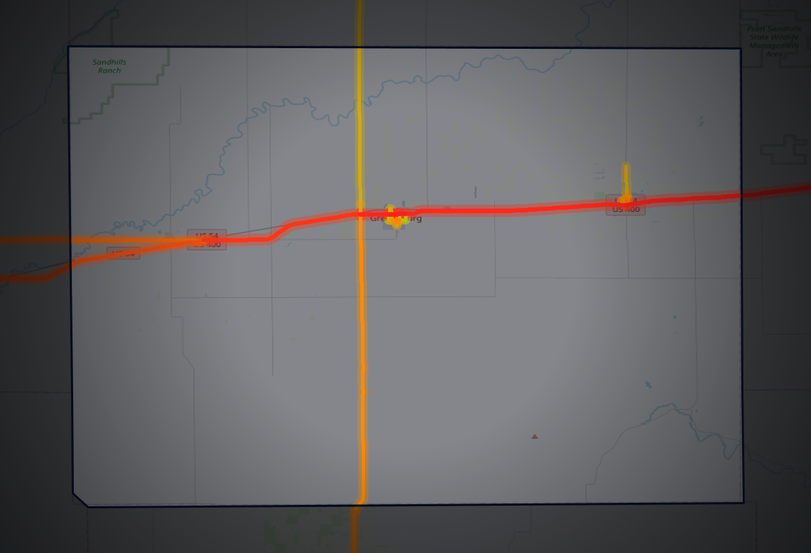 Traffic map of Kiowa, Kansas