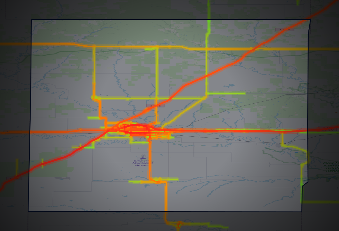 Traffic map of Lyon, Kansas