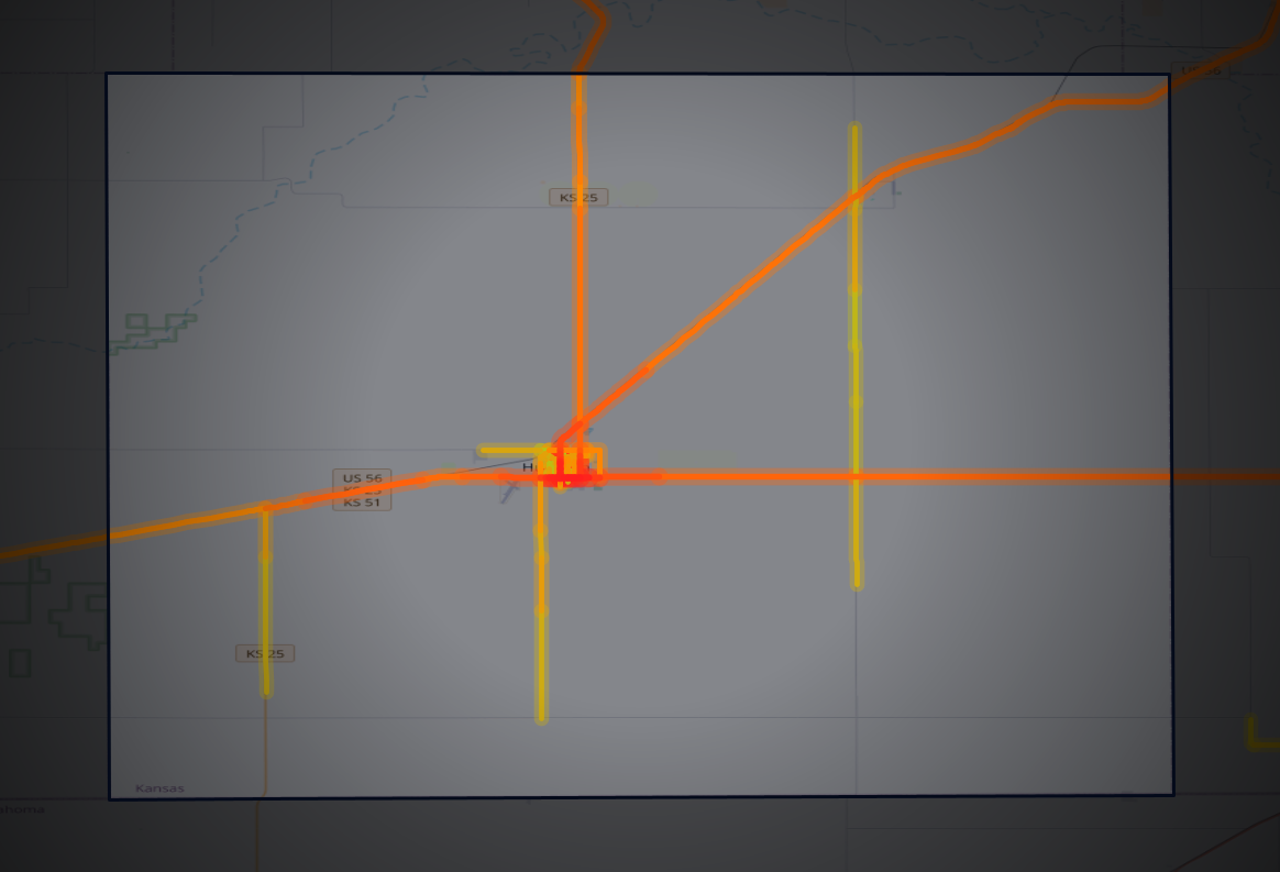 Traffic map of Stevens, Kansas