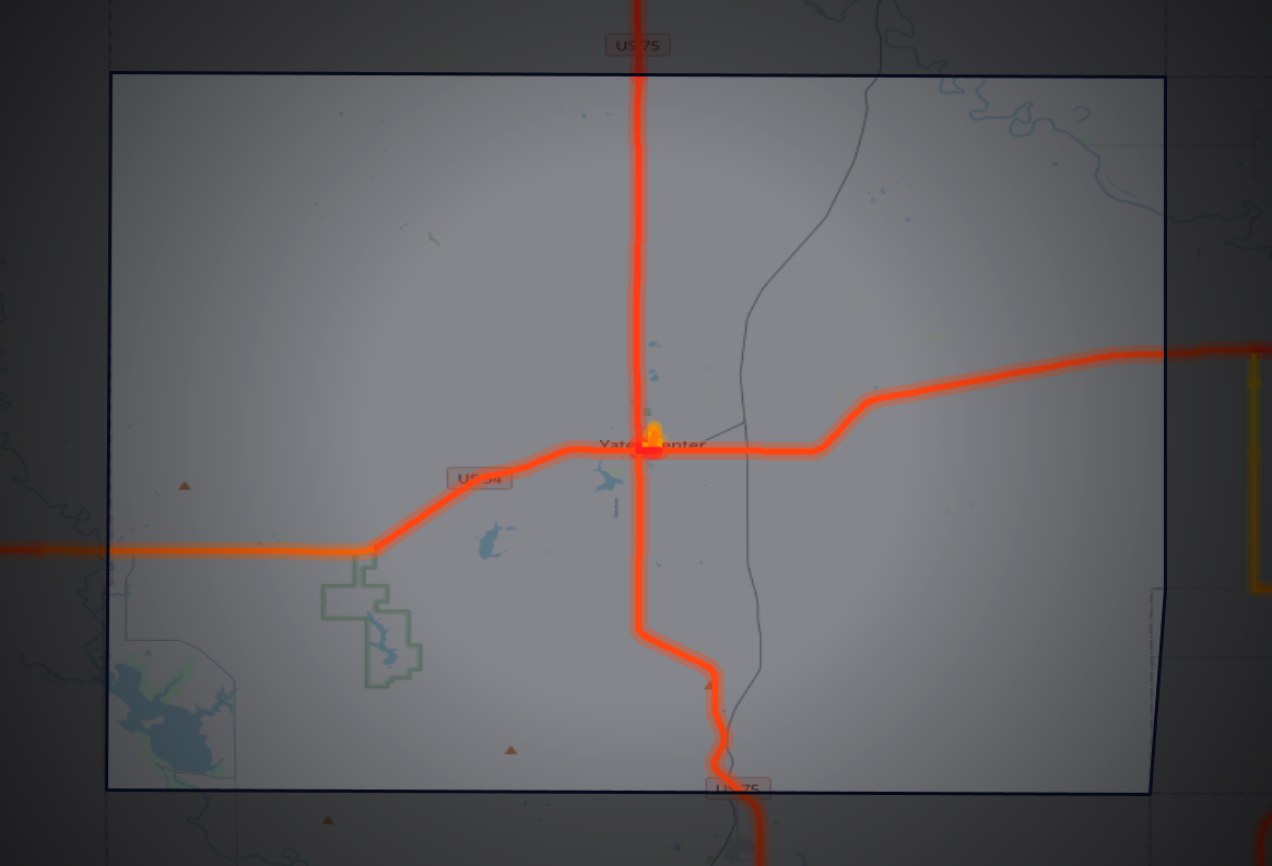 Traffic map of Woodson, Kansas