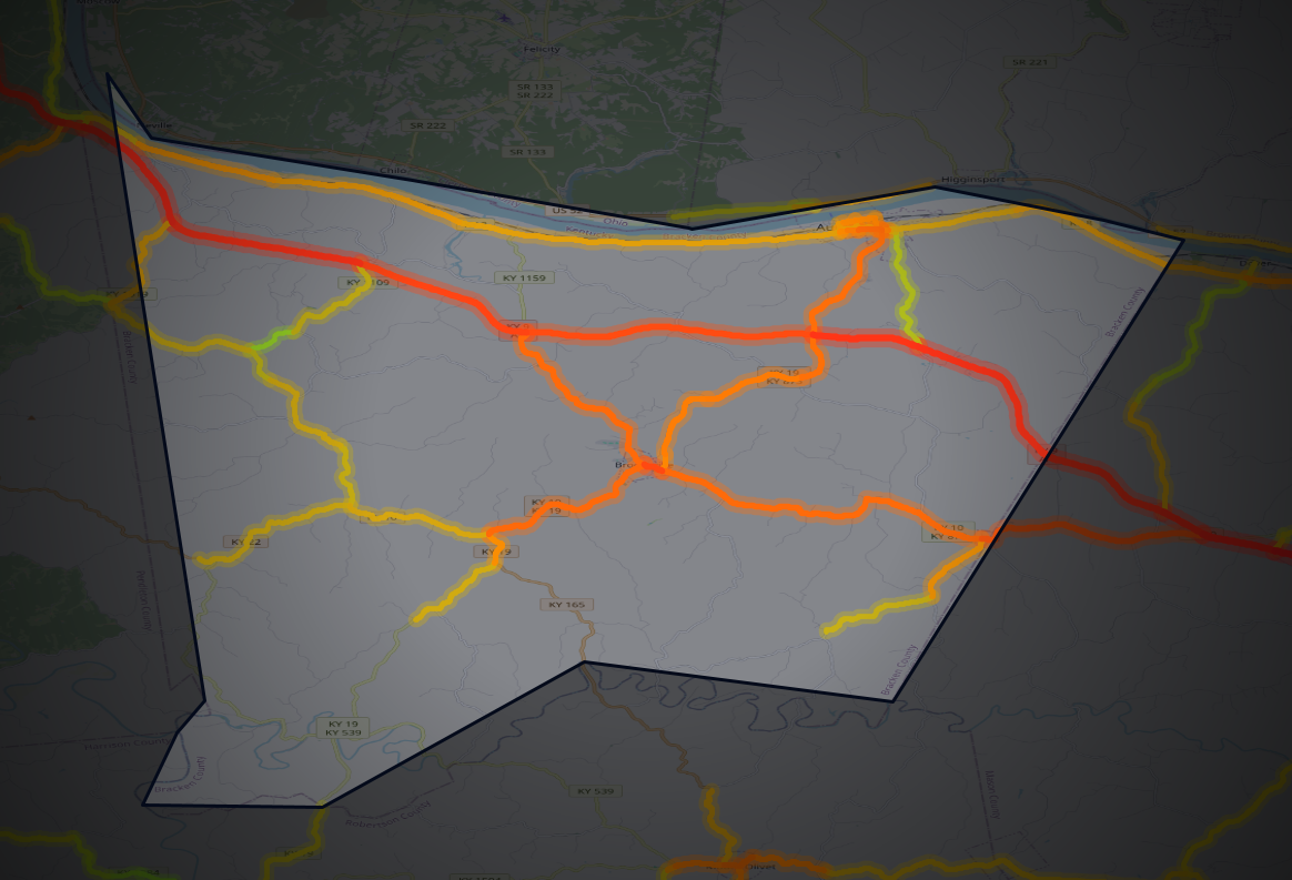 Traffic map of Bracken, Kentucky