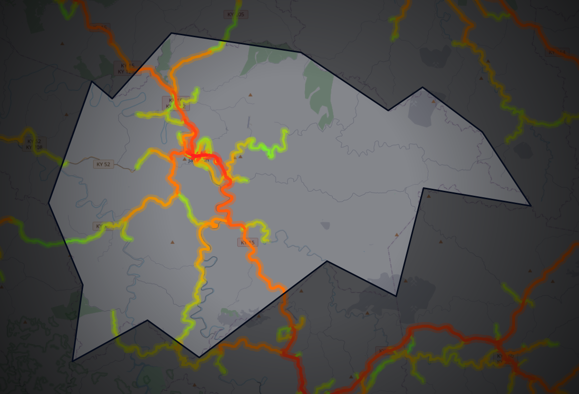 Traffic map of Breathitt, Kentucky