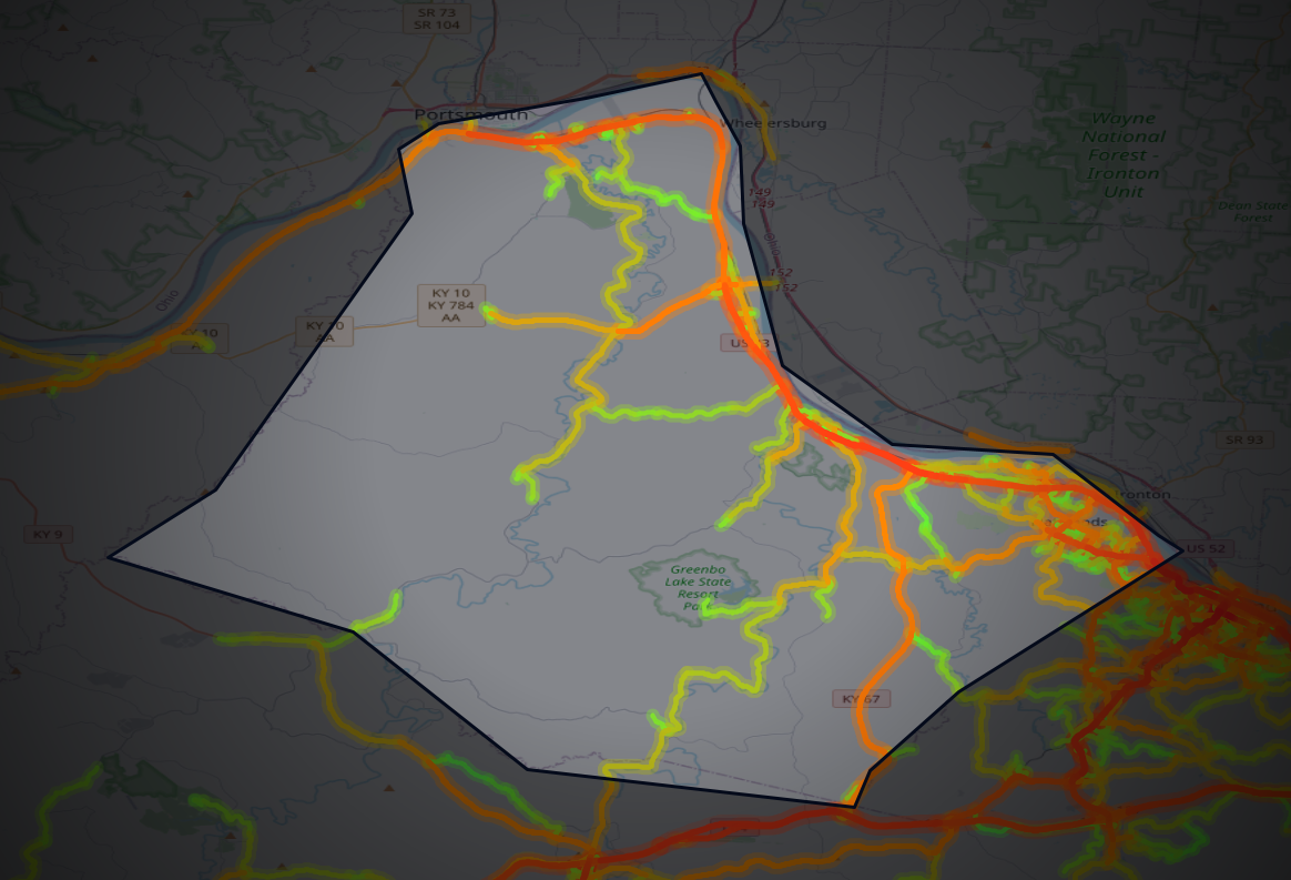 Traffic map of Greenup, Kentucky