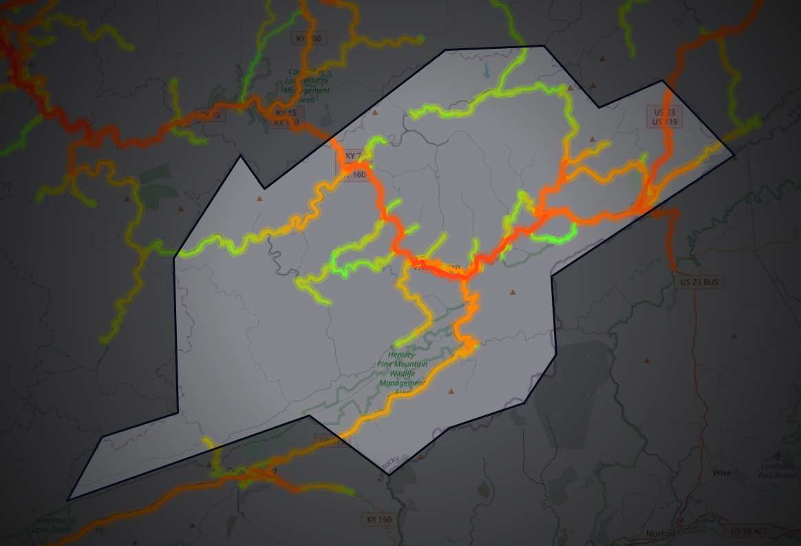 Traffic map of Letcher, Kentucky