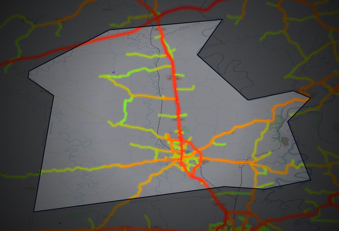 Traffic map of Mercer, Kentucky