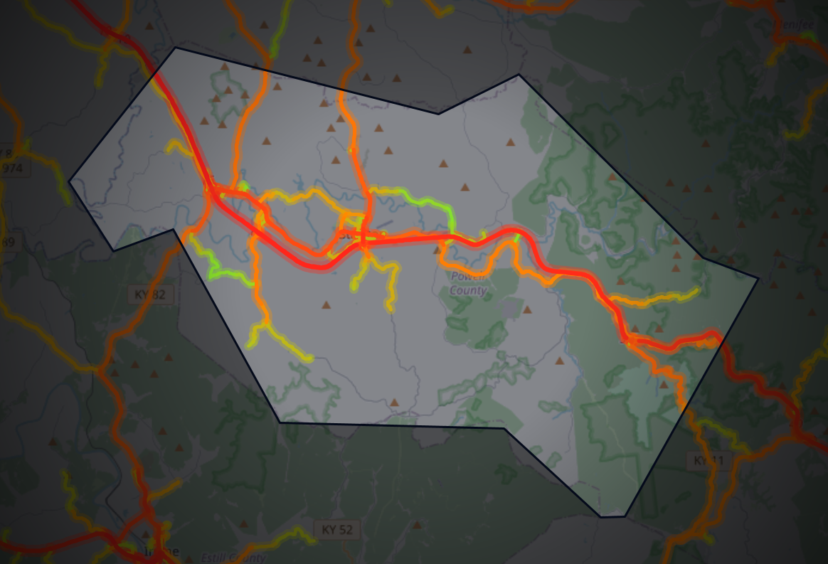 Traffic map of Powell, Kentucky