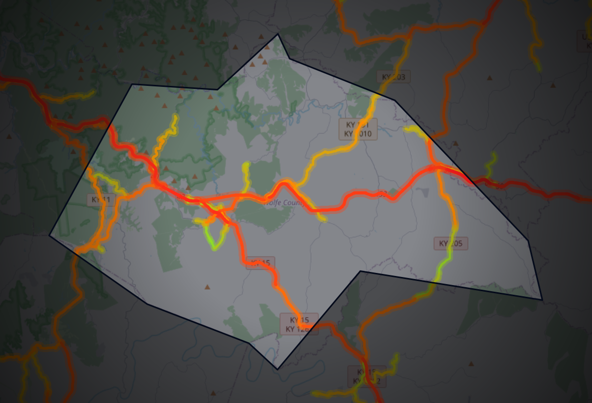 Traffic map of Wolfe, Kentucky