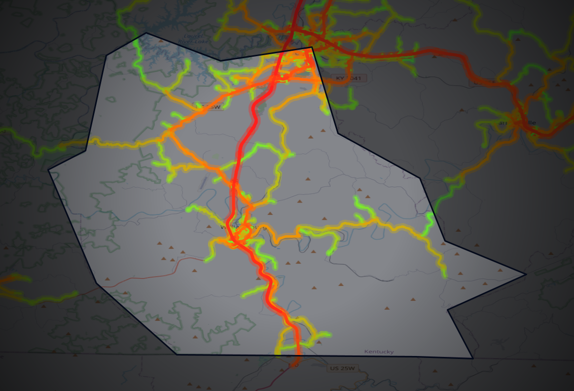Traffic map of Whitley, Kentucky