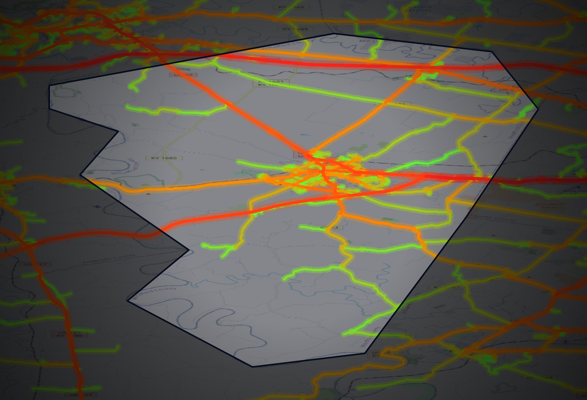 Traffic map of Woodford, Kentucky