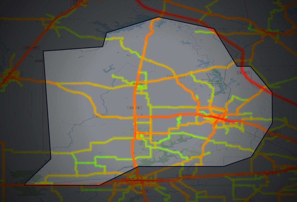 Traffic map of Evangeline, Louisiana