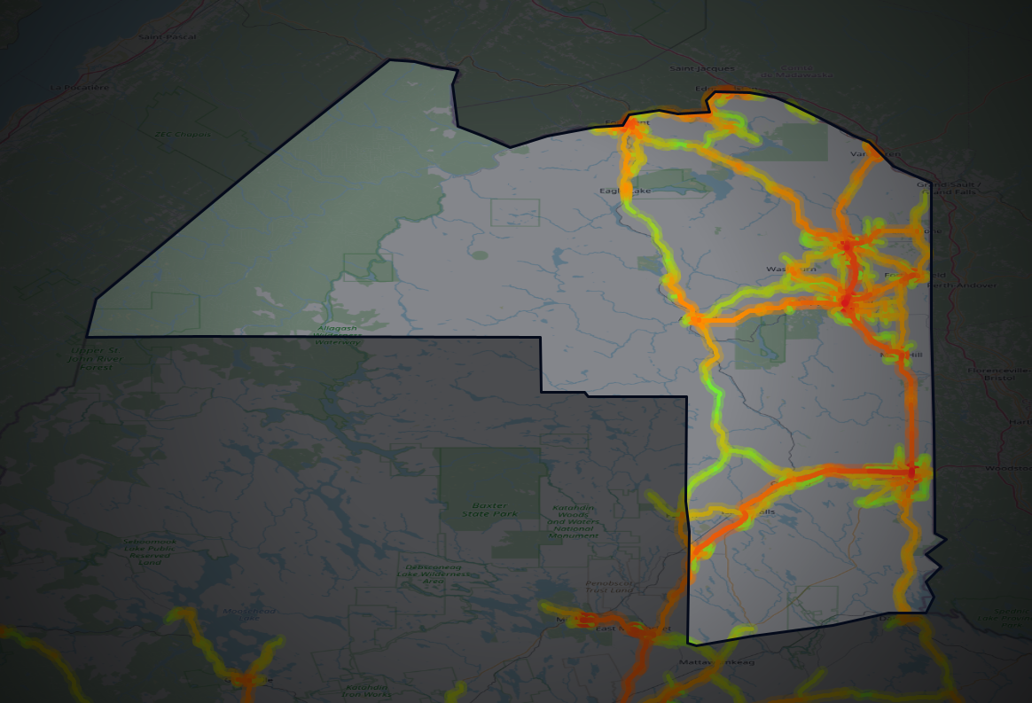 Traffic map of Aroostook, Maine