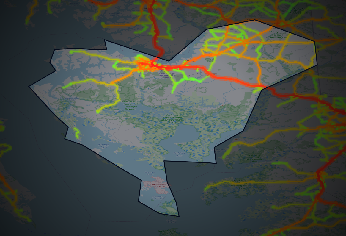 Traffic map of Dorchester, Maryland