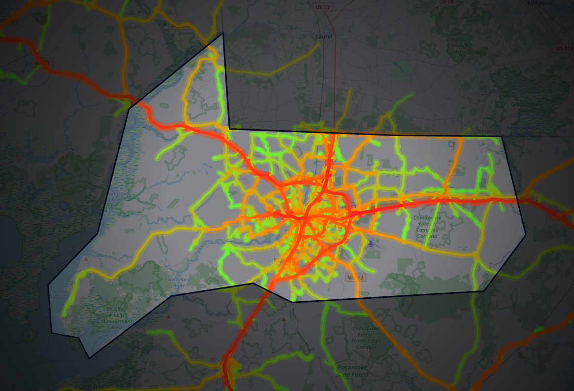 Traffic map of Wicomico, Maryland