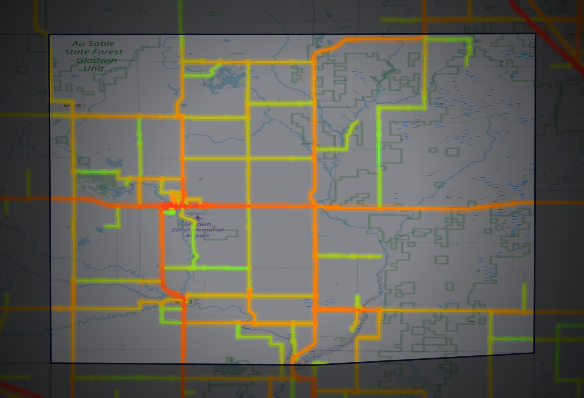 Traffic map of Gladwin, Michigan