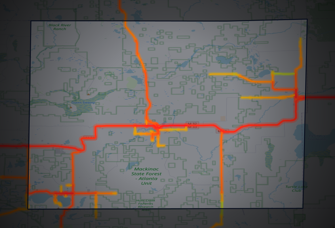 Traffic map of Montmorency, Michigan