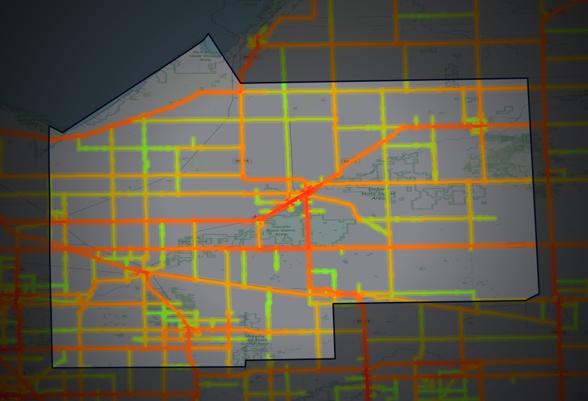 Traffic map of Tuscola, Michigan