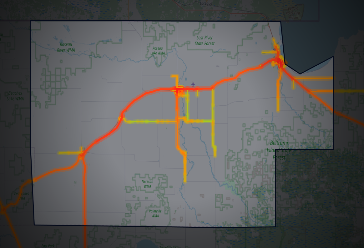 Traffic map of Roseau, Minnesota