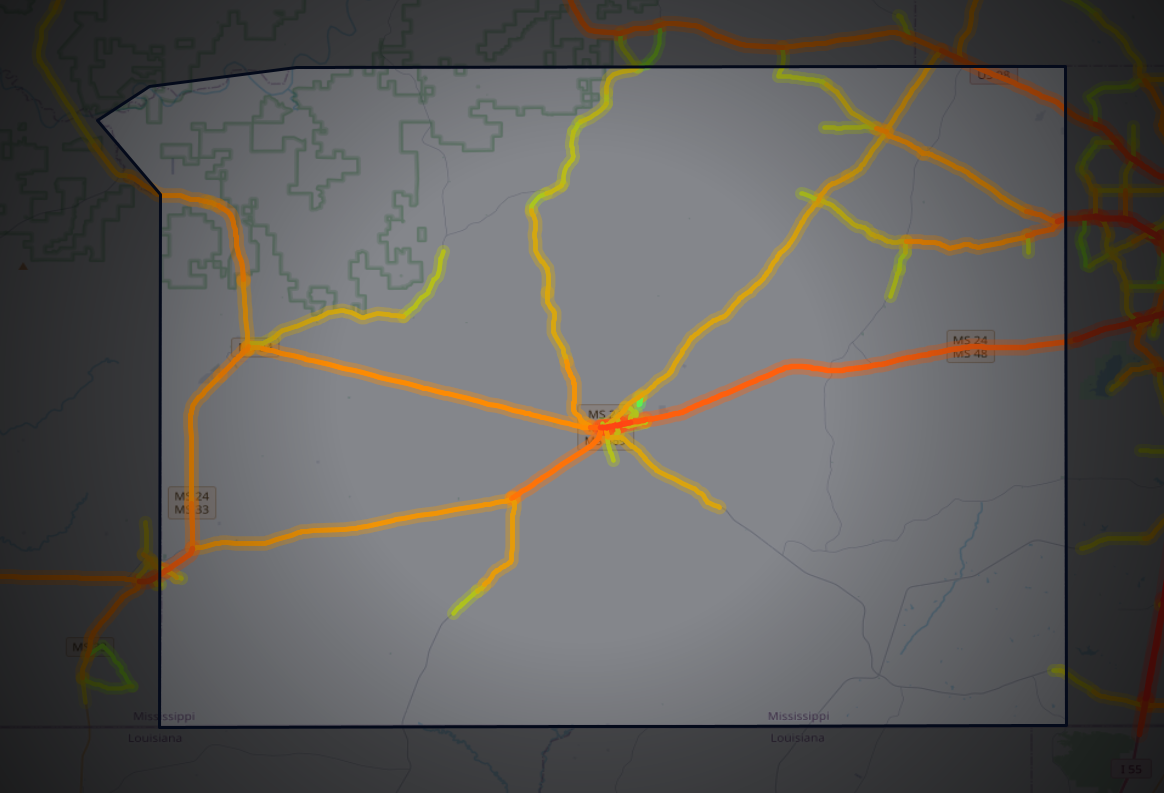 Traffic map of Amite, Mississippi
