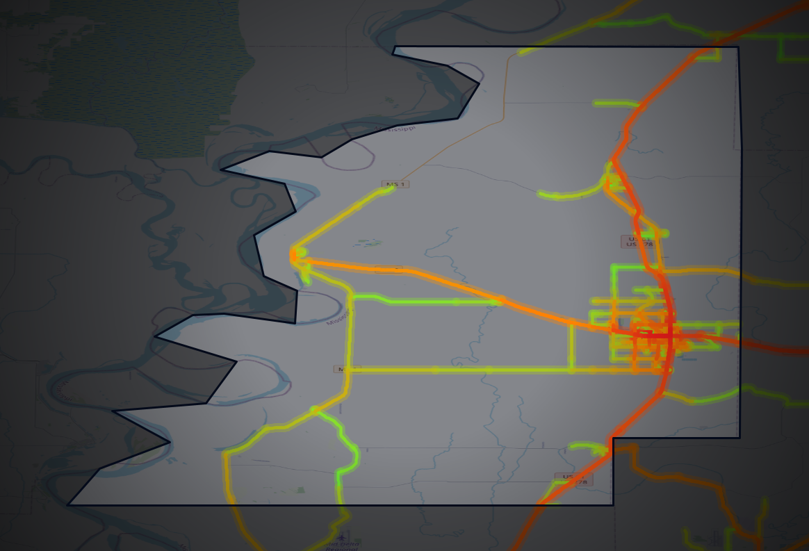 Traffic map of Bolivar, Mississippi