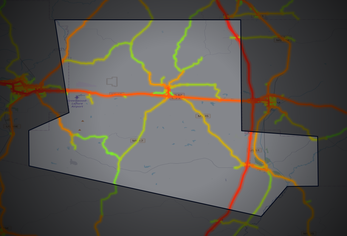 Traffic map of Carroll, Mississippi