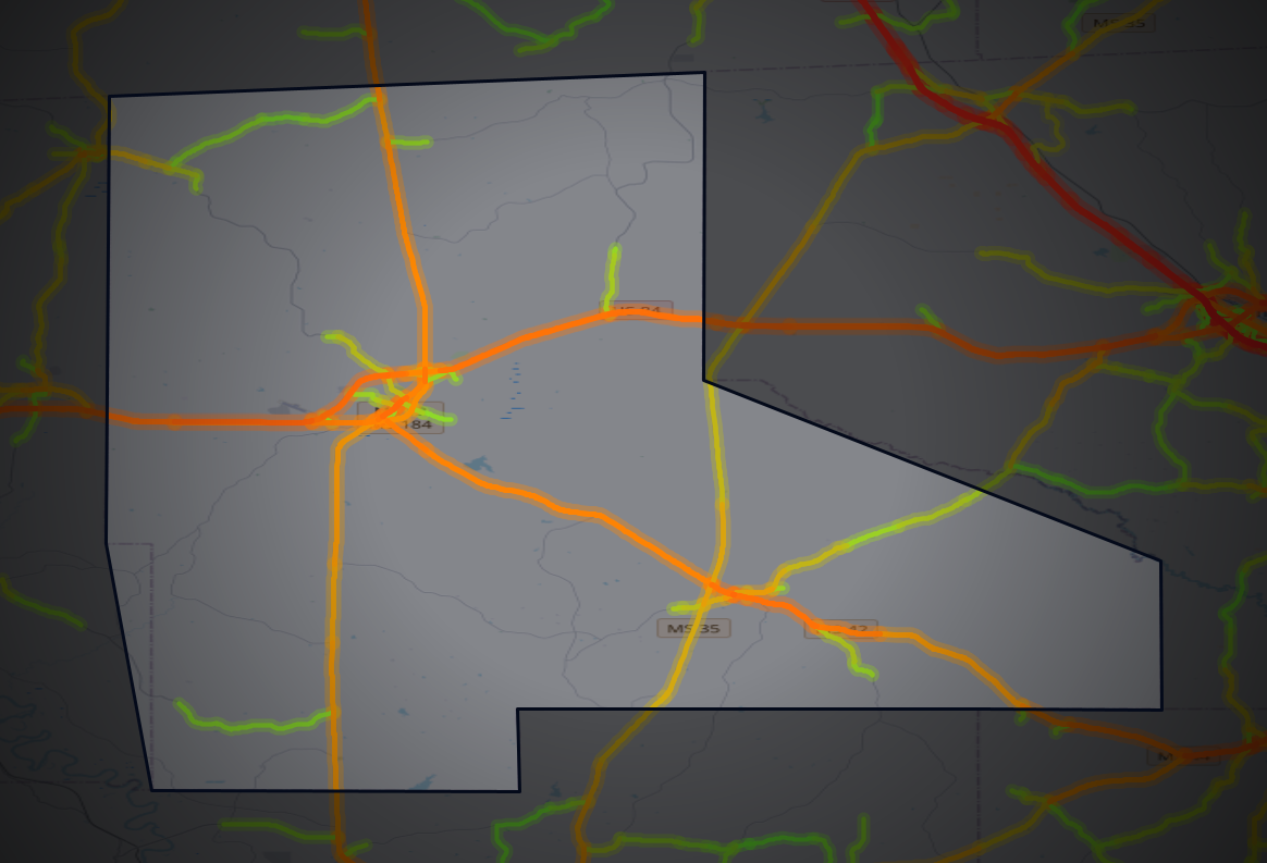 Traffic map of Jefferson Davis, Mississippi