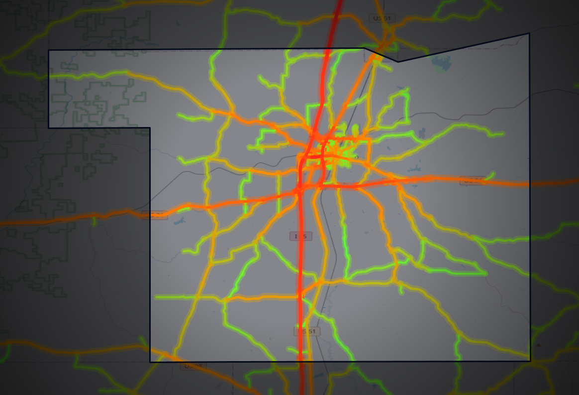 Traffic map of Lincoln, Mississippi