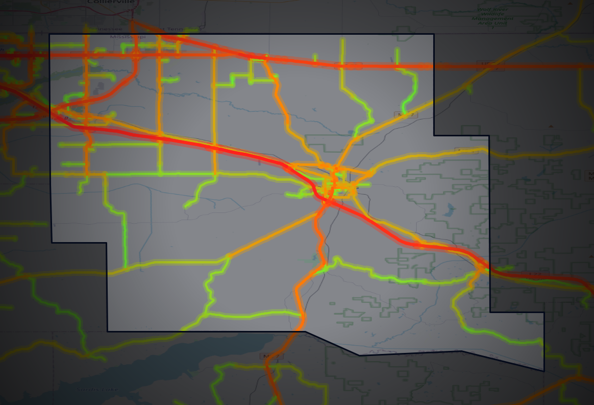 Traffic map of Marshall, Mississippi