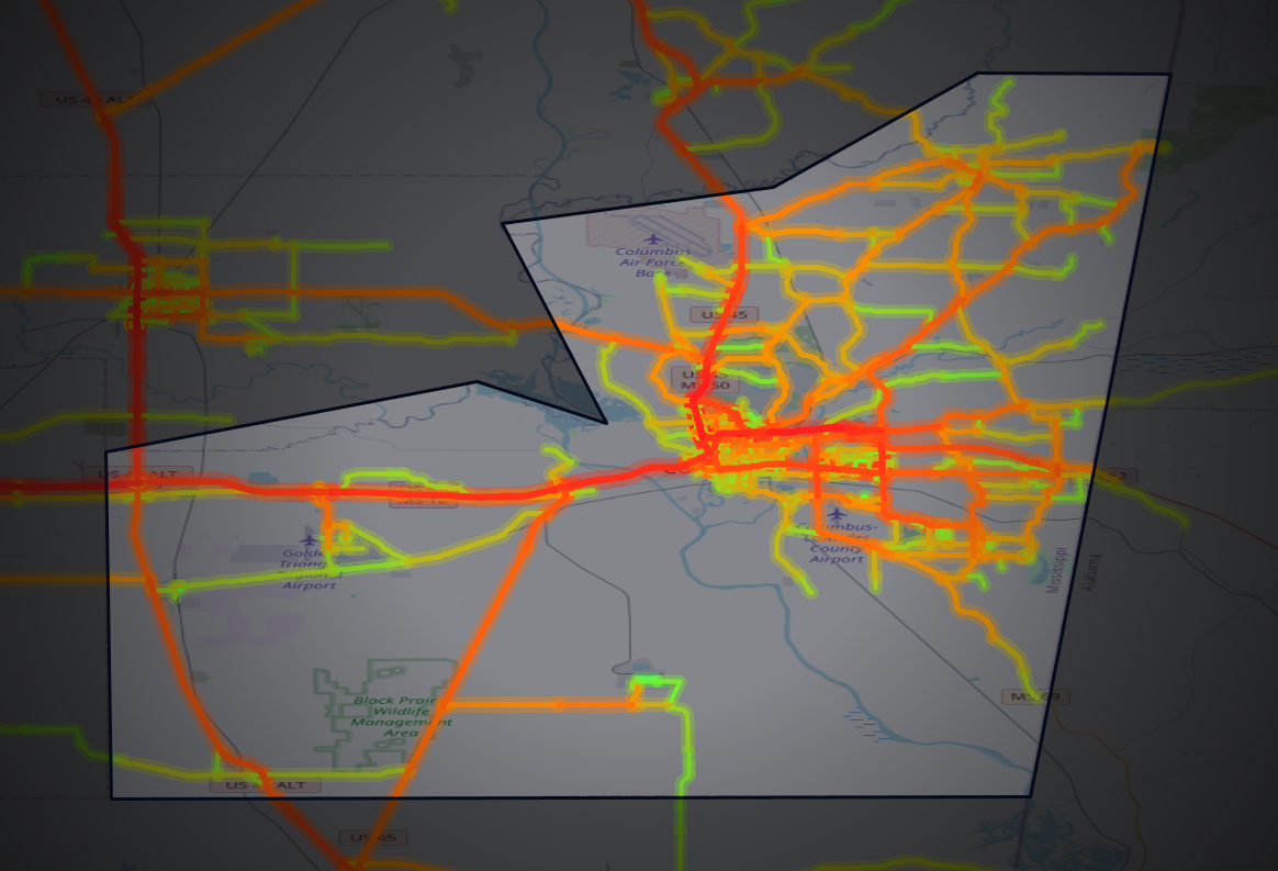 Traffic map of Lowndes, Mississippi