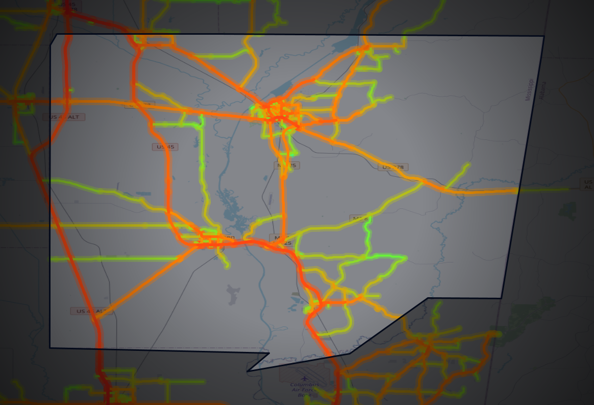 Traffic map of Monroe, Mississippi