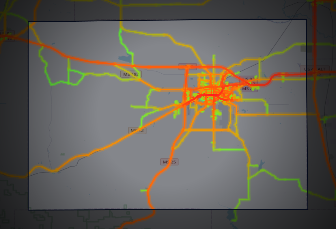 Traffic map of Oktibbeha, Mississippi