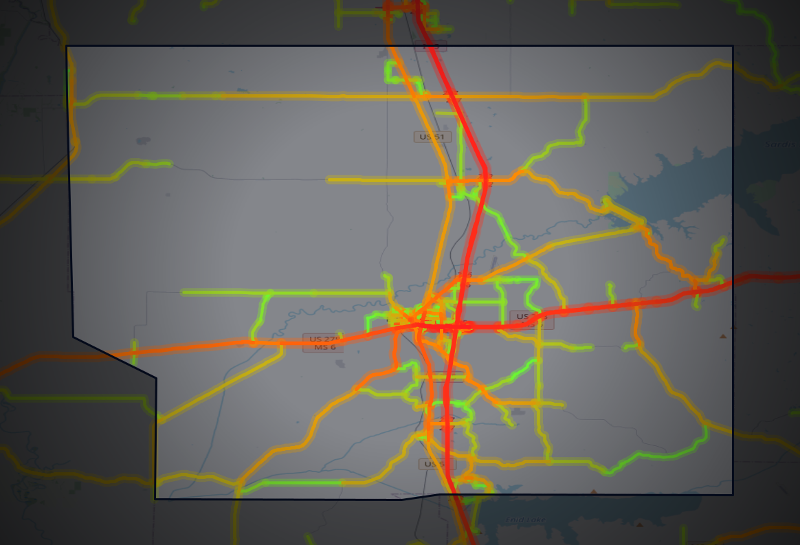 Traffic map of Panola, Mississippi